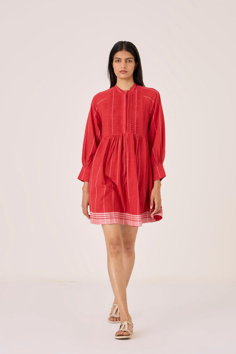 Amila Red Stripe Shirt Dress cotton by The Summer House in red color for women Worldwide