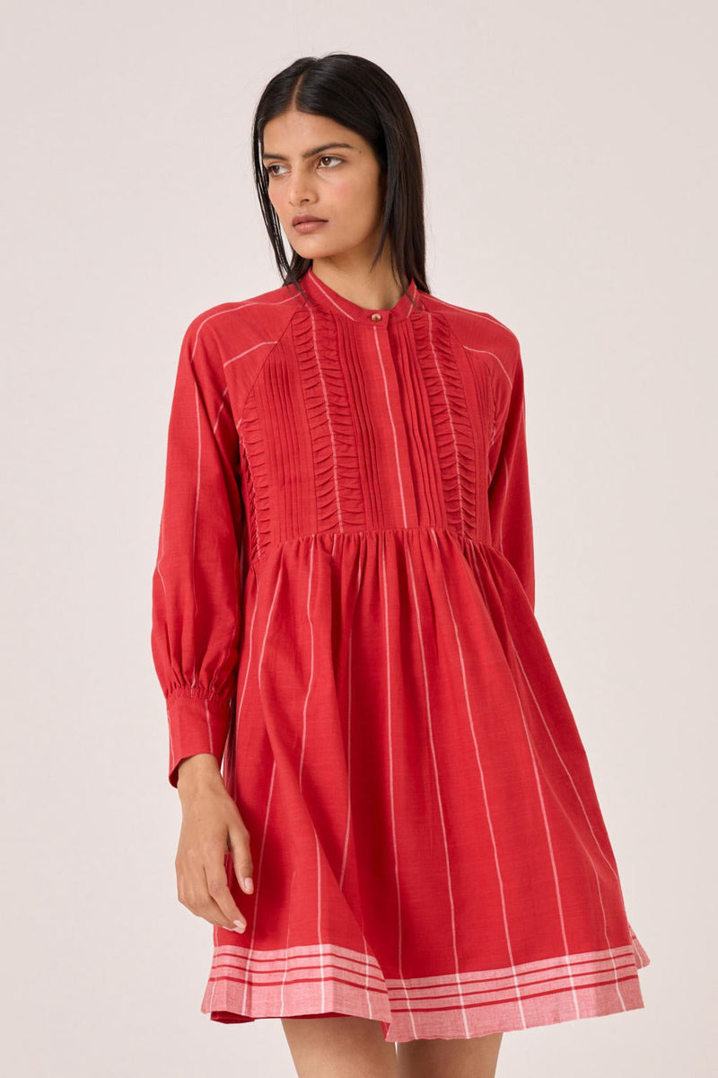 Amila Red Stripe Shirt Dress cotton by The Summer House in red color for women Worldwide