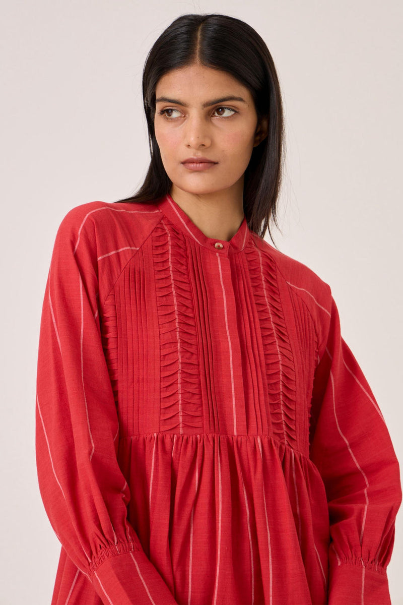 Amila Red Stripe Shirt Dress cotton by The Summer House in red color for women Worldwide