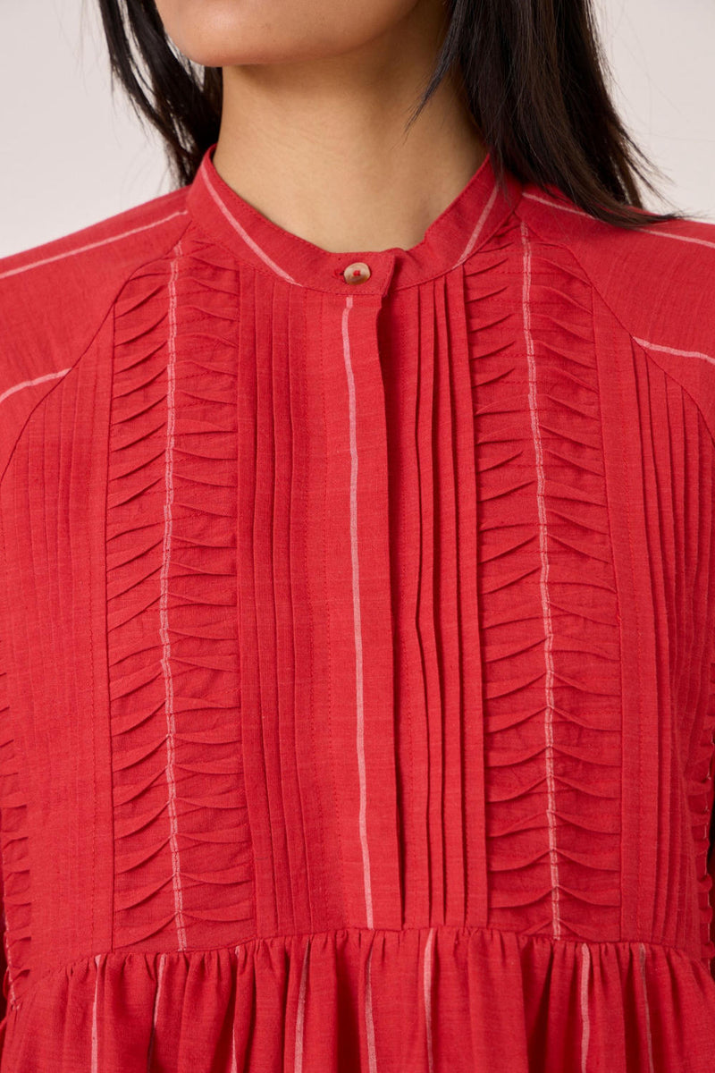 Amila Red Stripe Shirt Dress cotton by The Summer House in red color for women Worldwide