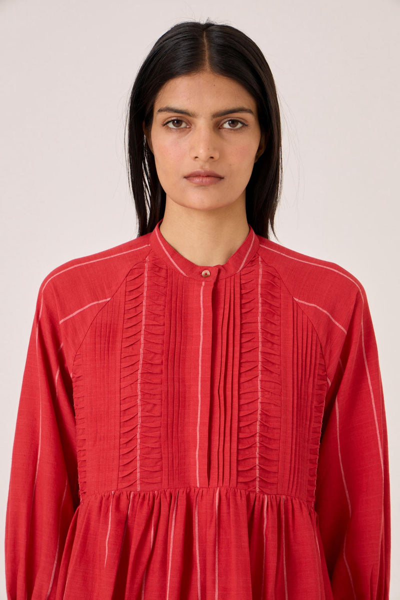 Amila Red Stripe Shirt Dress cotton by The Summer House in red color for women Worldwide