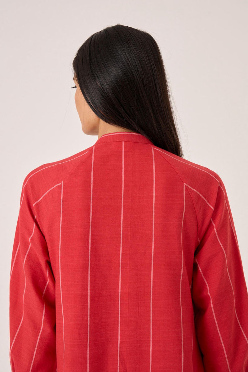 Amila Red Stripe Shirt Dress cotton by The Summer House in red color for women Worldwide