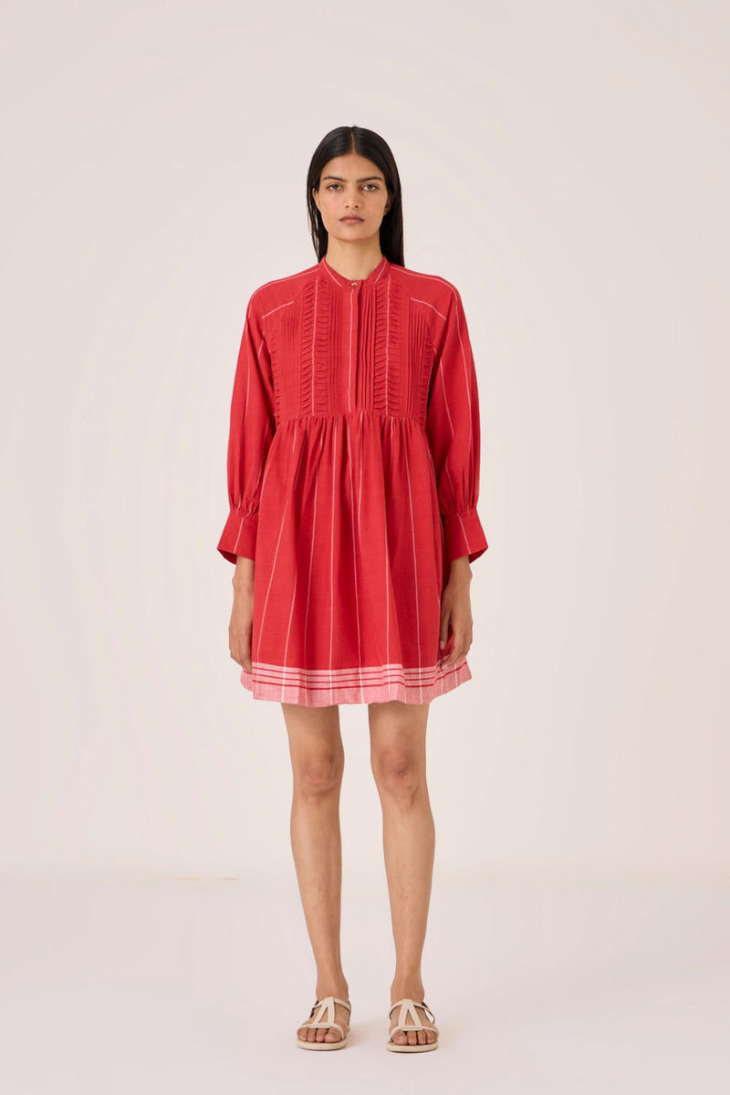 Amila Red Stripe Shirt Dress cotton by The Summer House in red color for women Worldwide