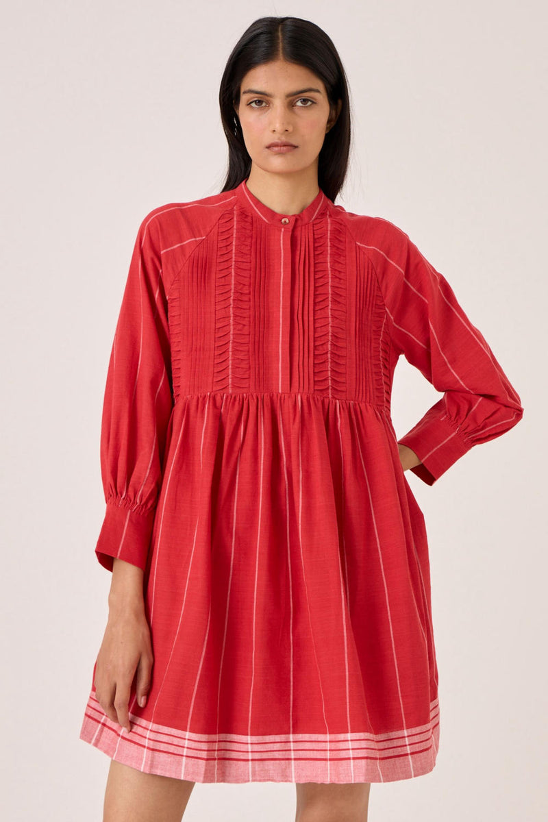 Amila Red Stripe Shirt Dress cotton by The Summer House in red color for women Worldwide