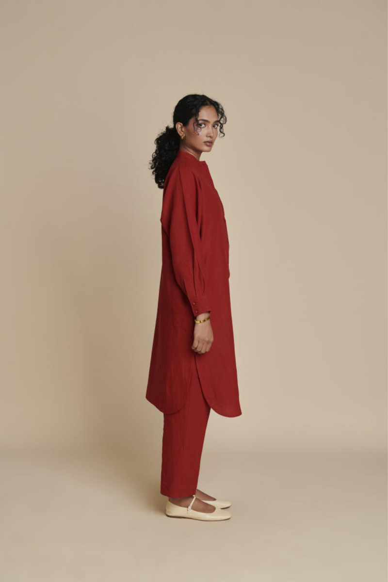 Anaar Linen Shirt Dress linen by Saphed in red color for women Worldwide