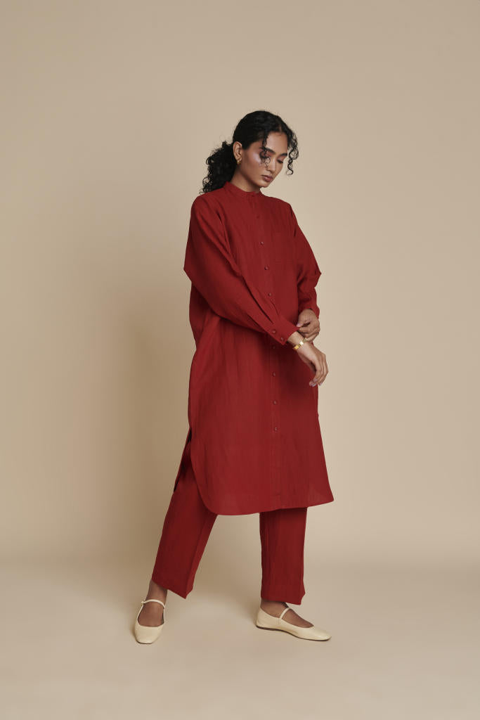 Anaar Linen Shirt Dress linen by Saphed in red color for women Worldwide
