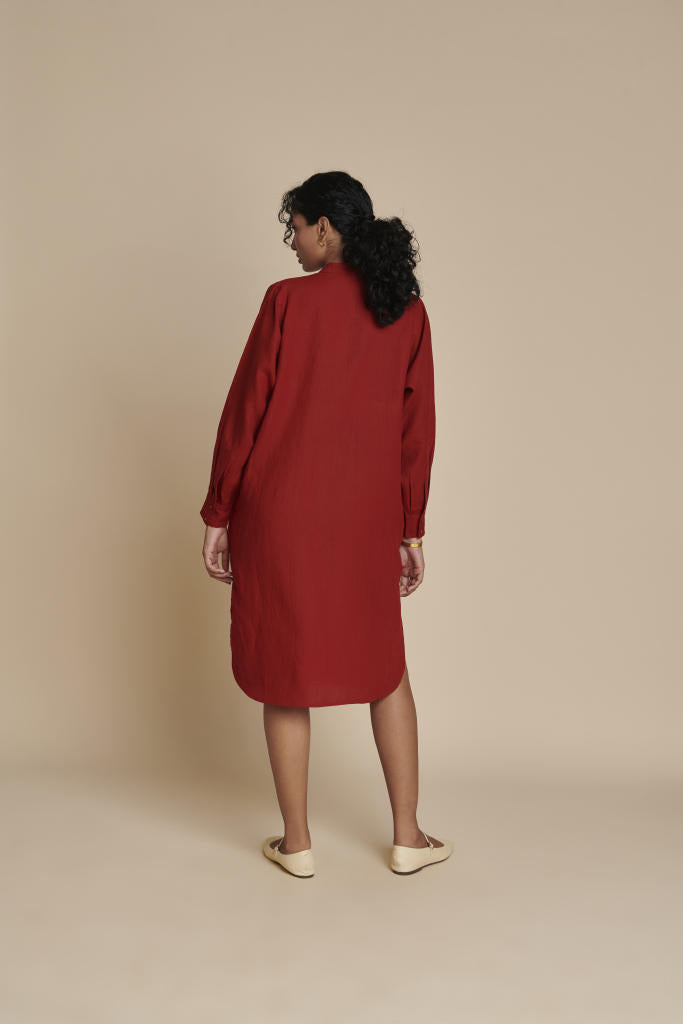 Anaar Linen Shirt Dress linen by Saphed in red color for women Worldwide