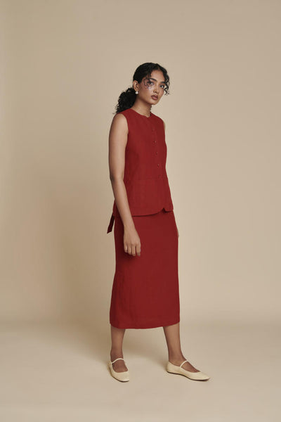 Anaar Linen Vest & Column Skirt Set