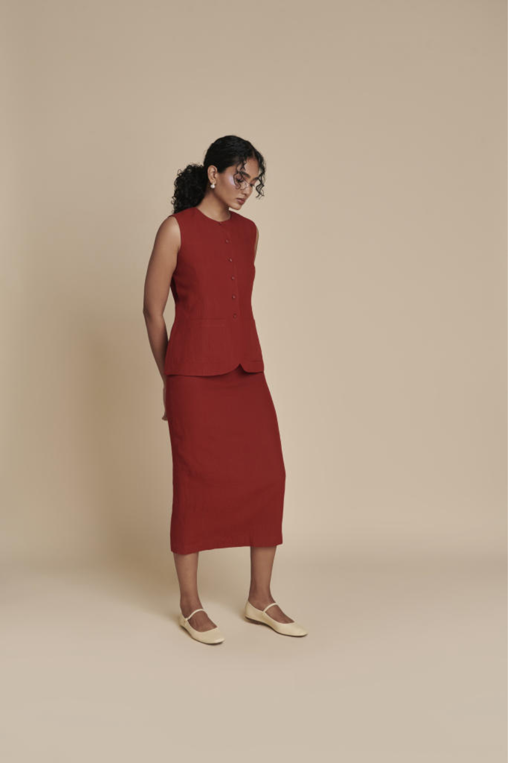 Anaar Linen Vest & Column Skirt Set