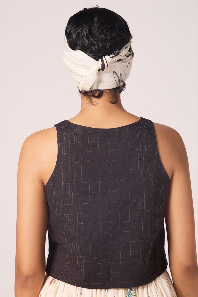 Anna Black Quilted Top cotton by The Summer House in black color for women Worldwide