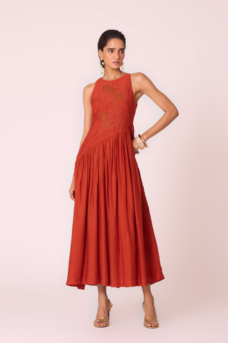 Anya Rust Midi Dress by The Summer House in rust color for women Worldwide