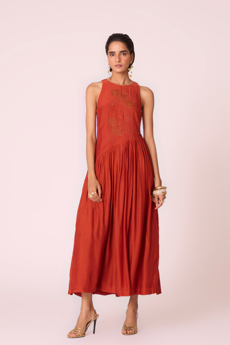 Anya Rust Midi Dress by The Summer House in rust color for women Worldwide