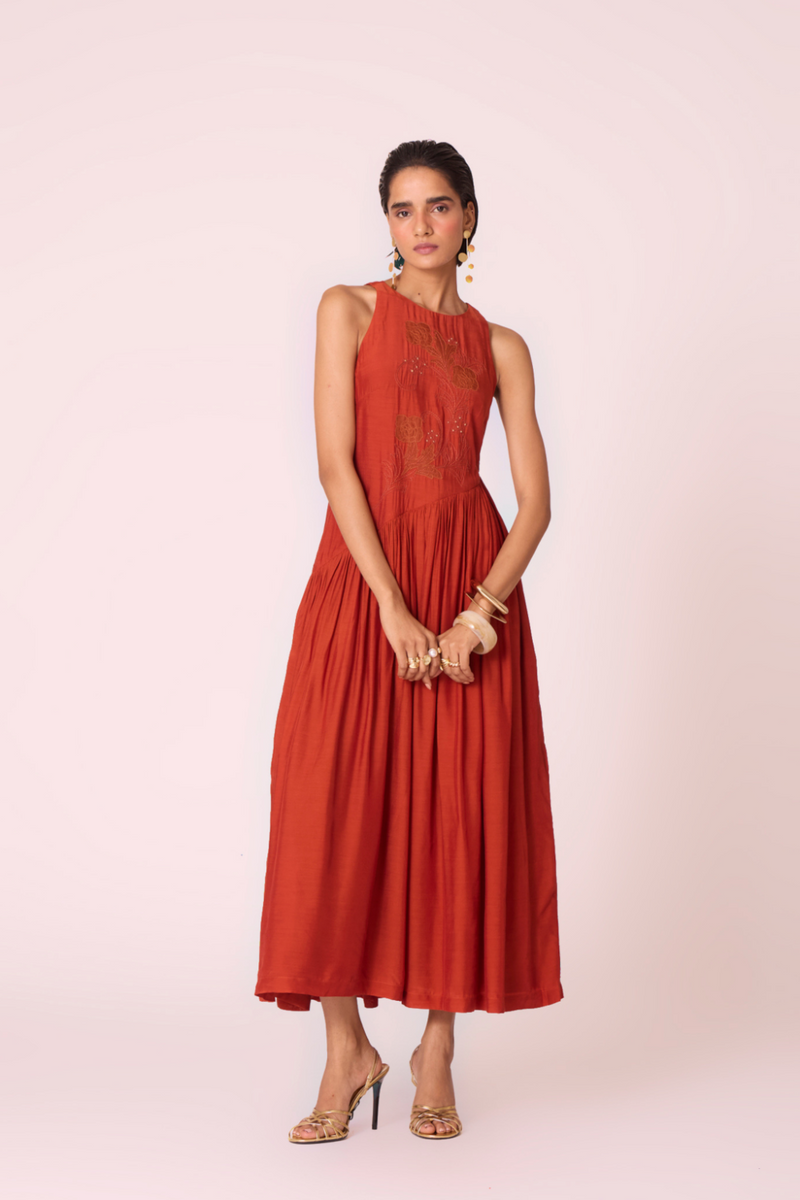 Anya Rust Midi Dress by The Summer House in rust color for women Worldwide