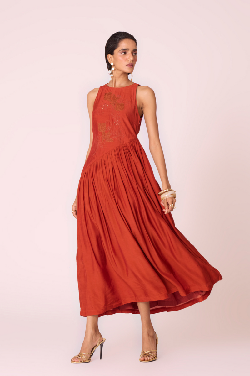 Anya Rust Midi Dress by The Summer House in rust color for women Worldwide