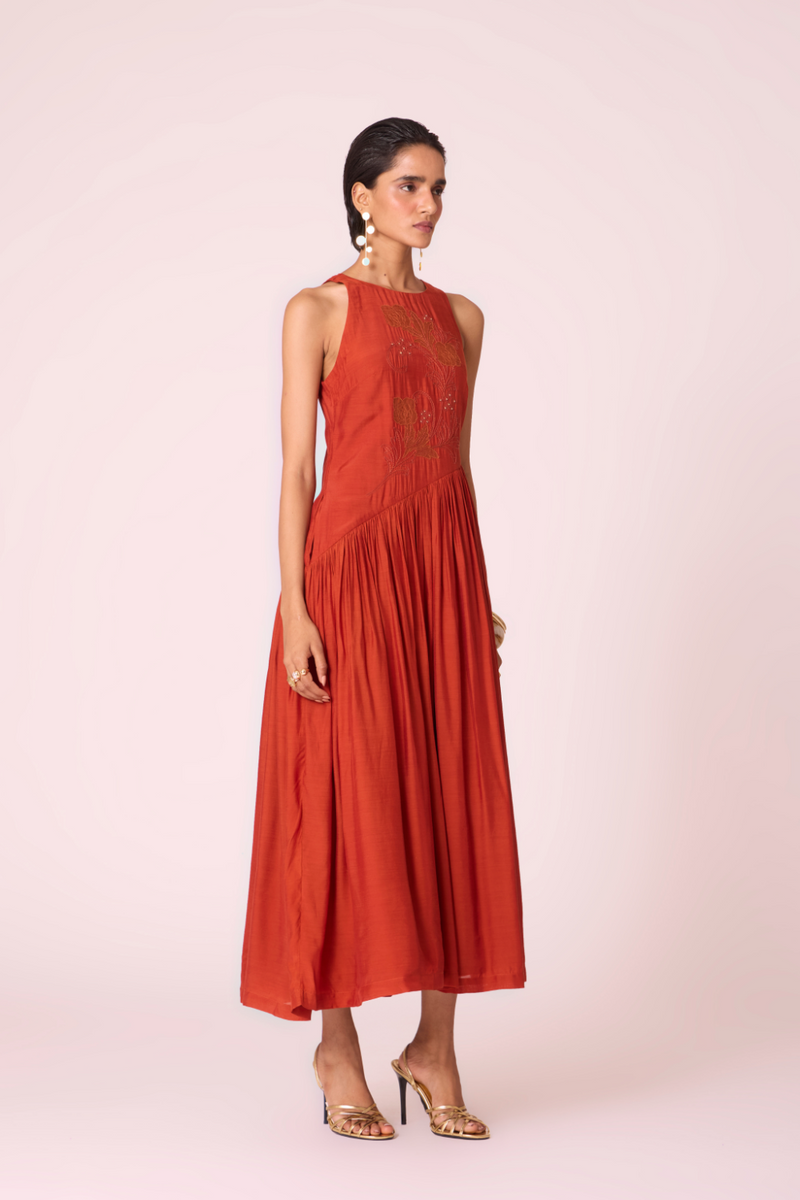Anya Rust Midi Dress by The Summer House in rust color for women Worldwide