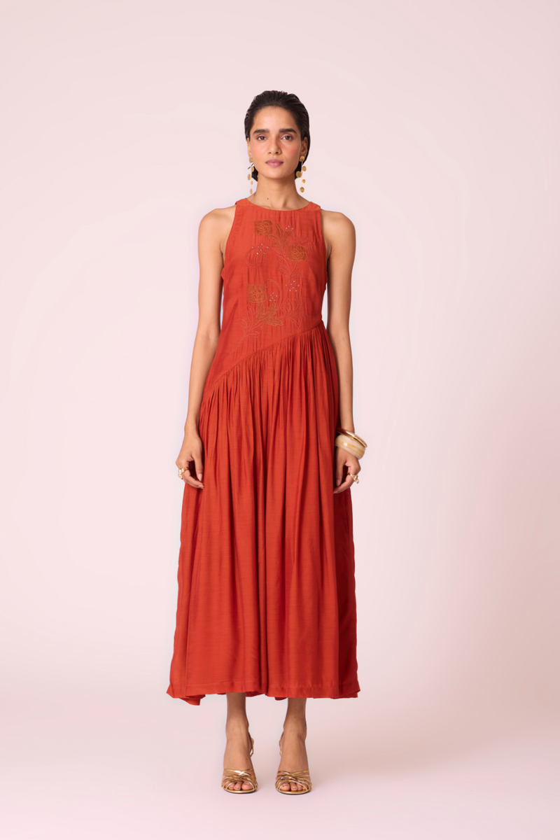 Anya Rust Midi Dress by The Summer House in rust color for women Worldwide