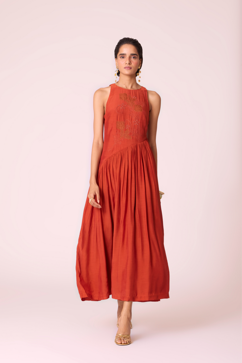 Anya Rust Midi Dress by The Summer House in rust color for women Worldwide