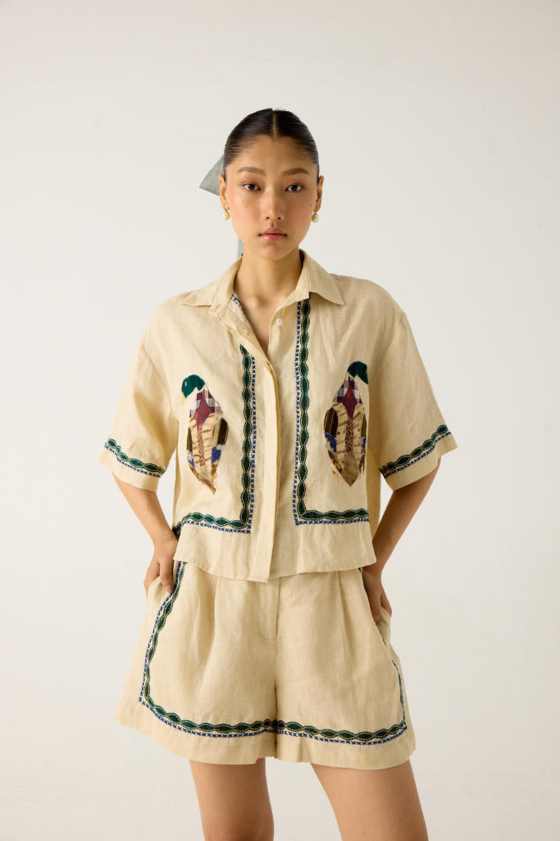 APPLIQUE SHORTS-IVORY mul by CORD in multi for women Worldwide