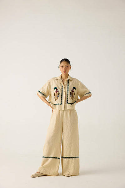 APPLIQUE PANTS -IVORY