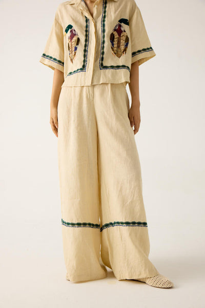 APPLIQUE PANTS -IVORY