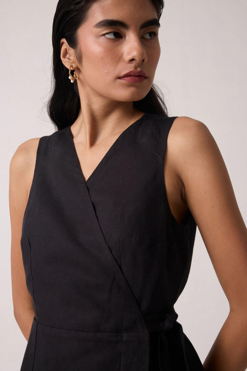 Arandi Black Wrap Dress cotton by The Summer House in black color for women in Worldwide