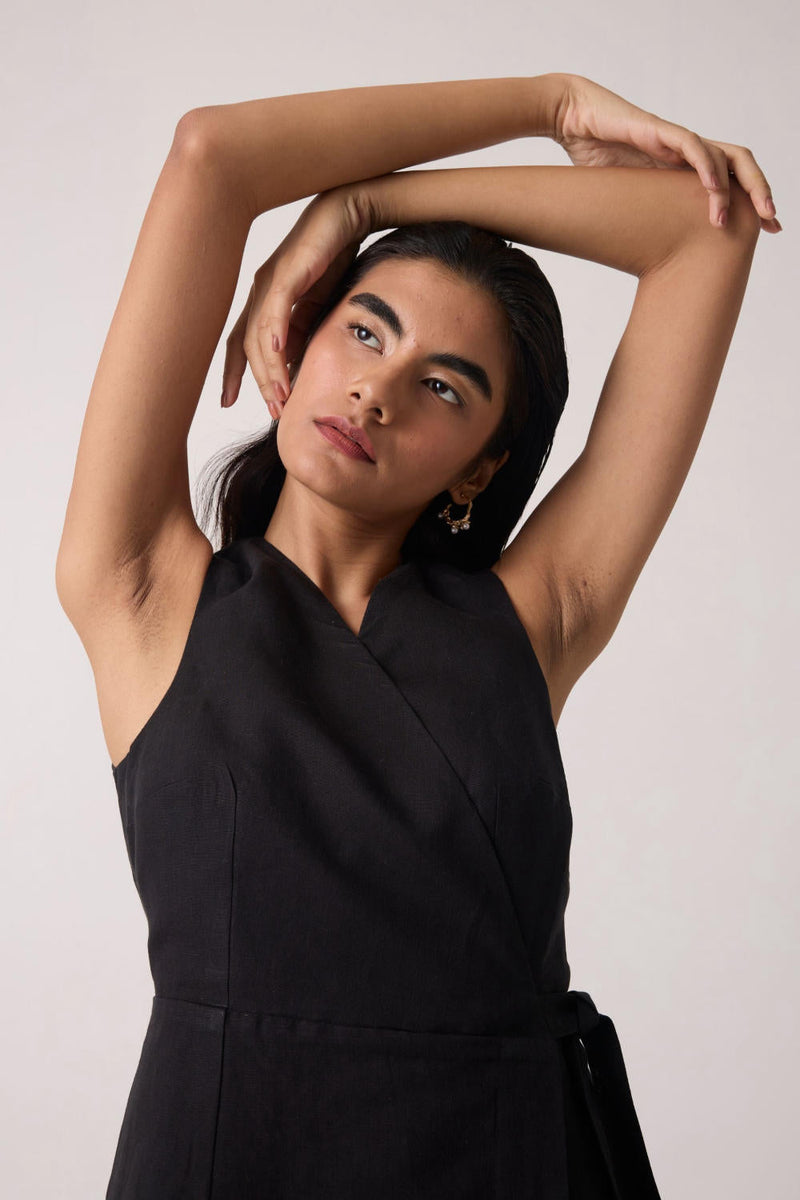 Arandi Black Wrap Dress cotton by The Summer House in black color for women in Worldwide