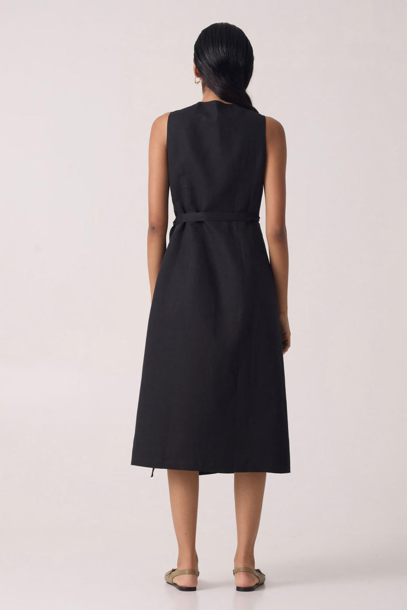 Arandi Black Wrap Dress cotton by The Summer House in black color for women in Worldwide