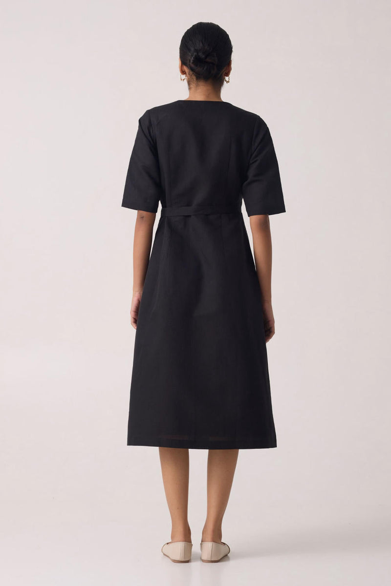Arandi Black Wrap Dress with Sleeves cotton by The Summer House in black color for women in Worldwide
