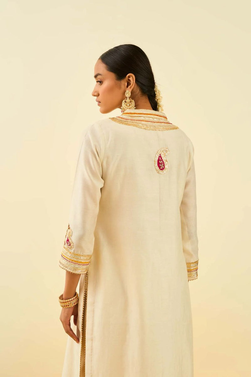 Arisah Kurta with palazzo-Daisy Ivory silk by SHEETAL BATRA in ivory color for women Worldwide