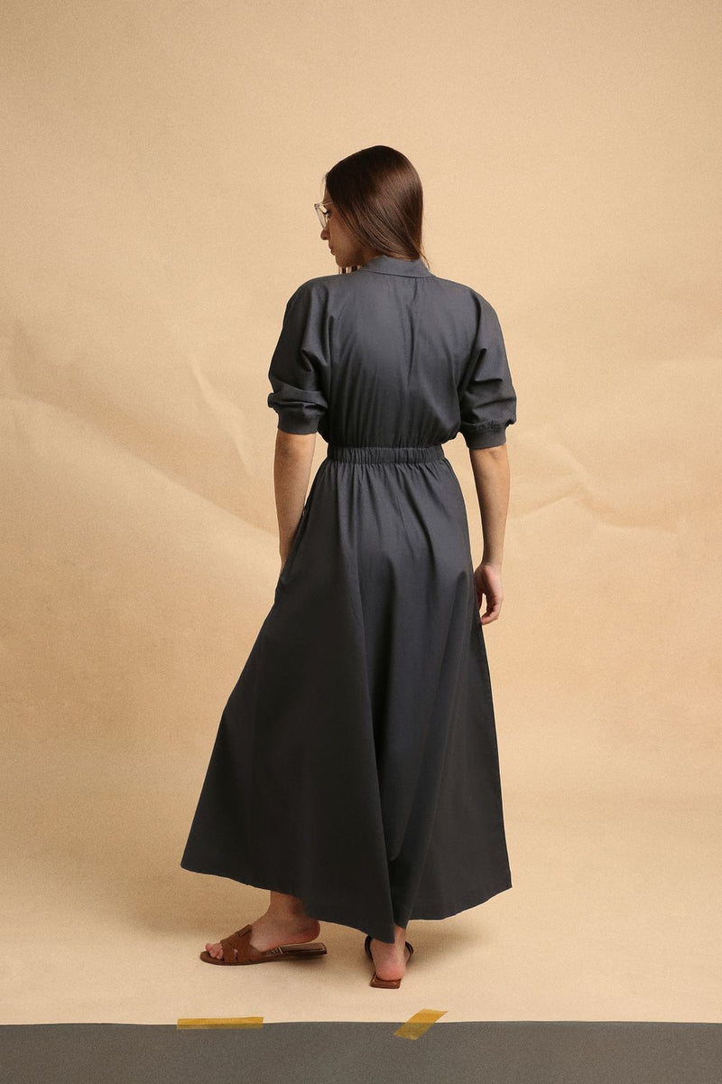 Ash Gray Collar Sphara Jumpsuit 100% cotton by Mati in grey color for women Worldwide
