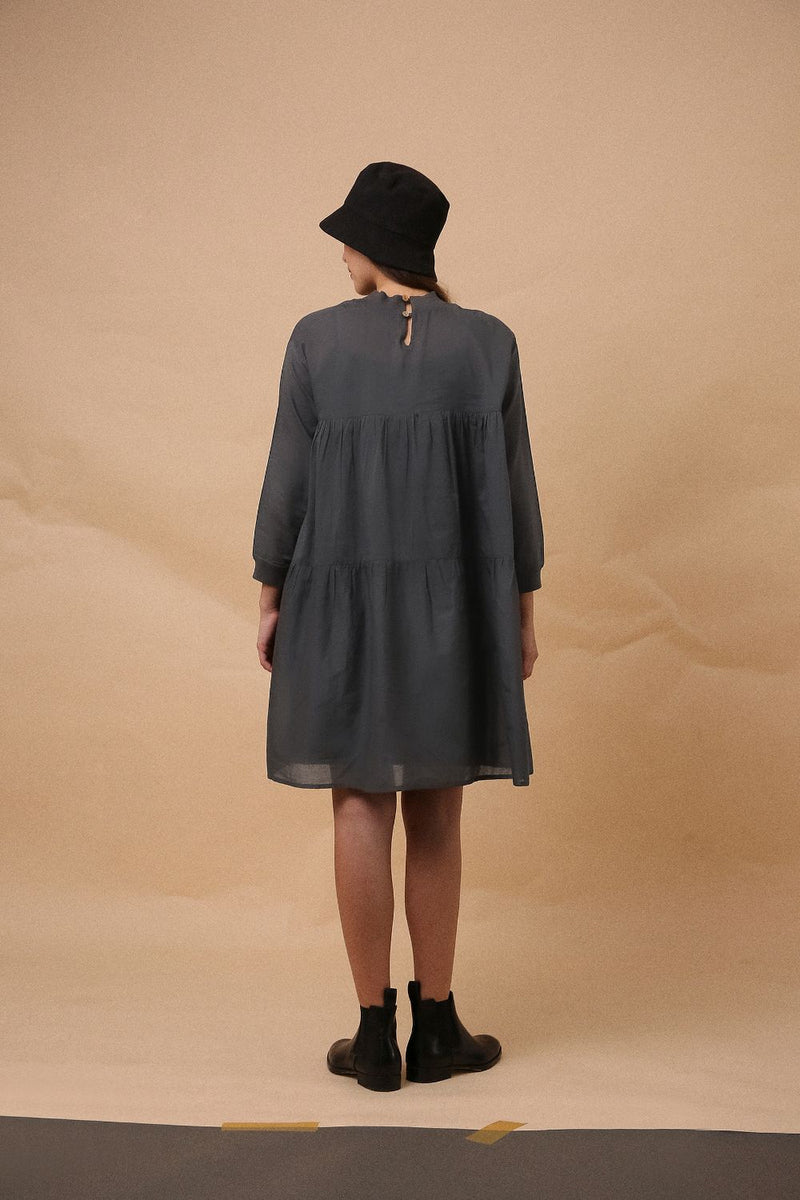 Ash Gray Mul Rib Vena Dress 100% cotton by Mati in grey color for women Worldwide