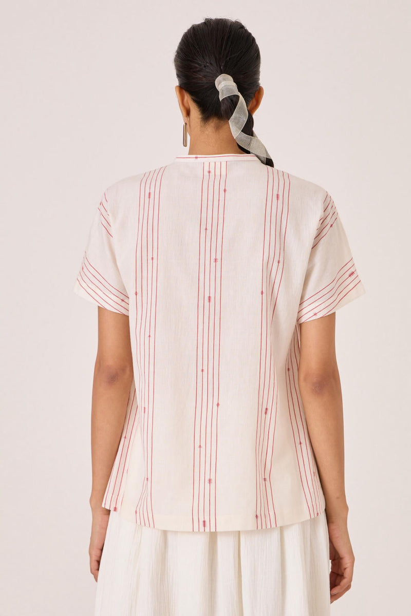 Asheni Red Striped Handwoven Top cotton by The Summer House in white color for women Worldwide