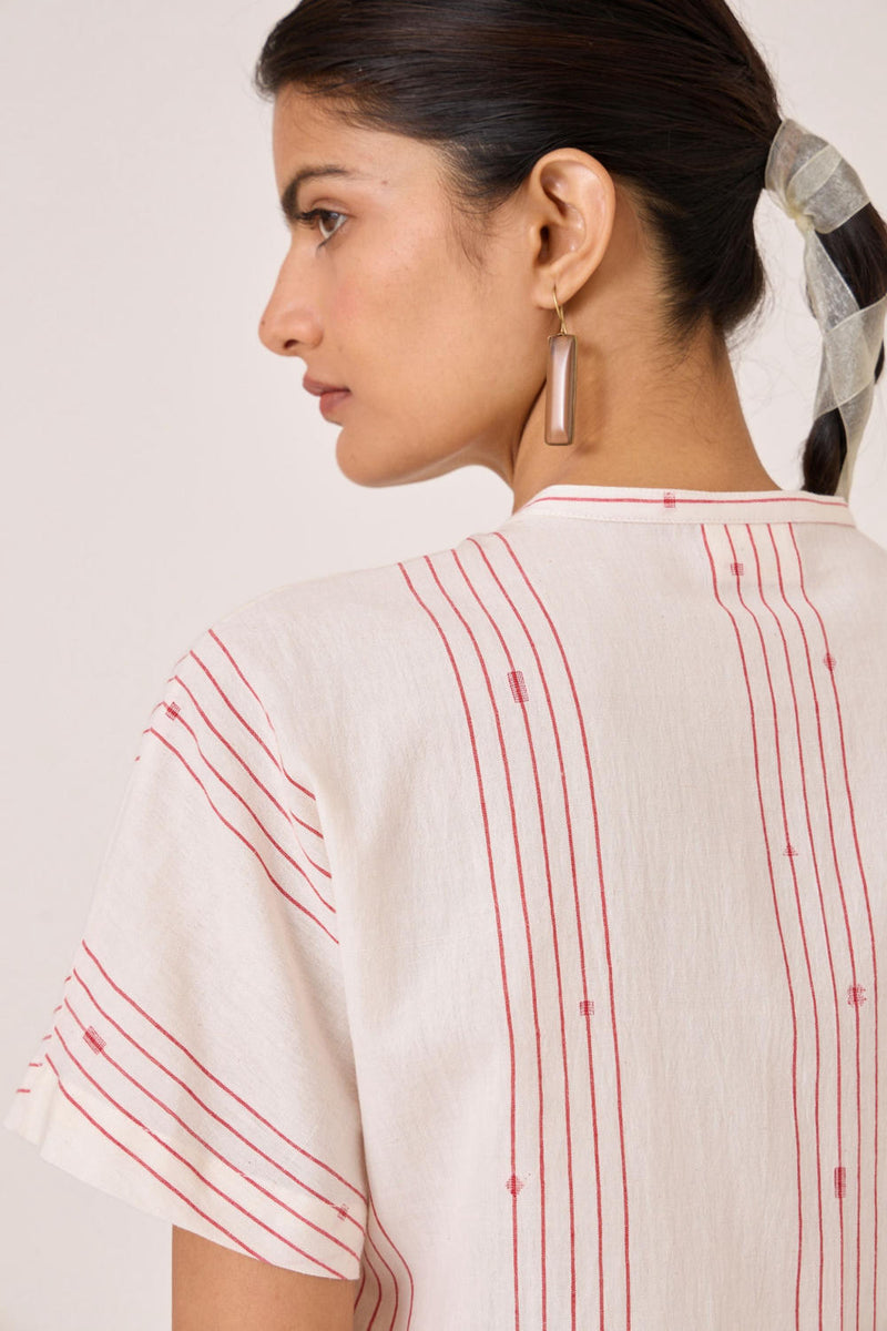 Asheni Red Striped Handwoven Top cotton by The Summer House in white color for women Worldwide