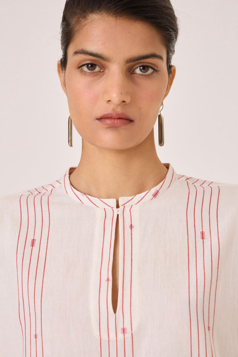 Asheni Red Striped Handwoven Top cotton by The Summer House in white color for women Worldwide