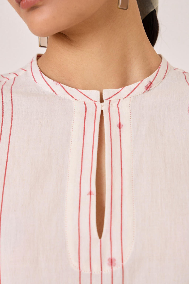 Asheni Red Striped Handwoven Top cotton by The Summer House in white color for women Worldwide