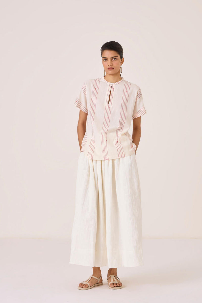 Asheni Red Striped Handwoven Top cotton by The Summer House in white color for women Worldwide