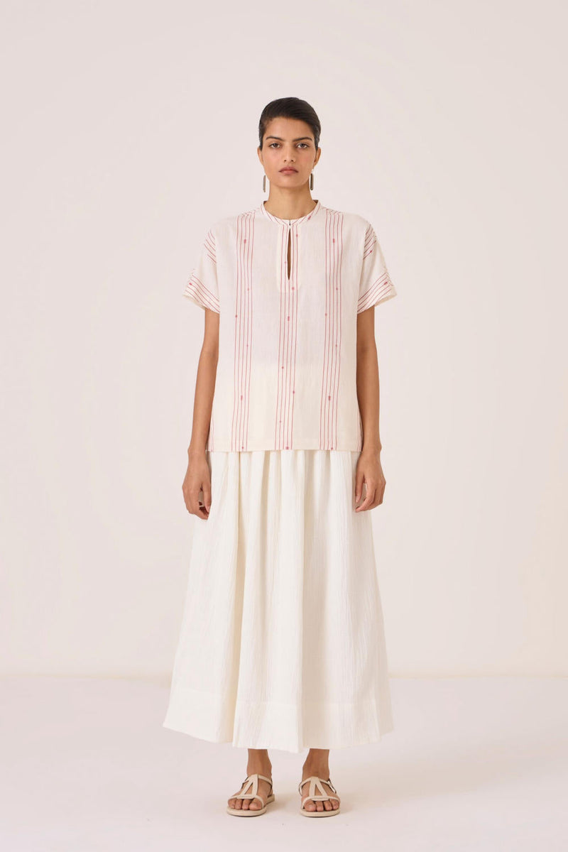 Asheni Red Striped Handwoven Top cotton by The Summer House in white color for women Worldwide