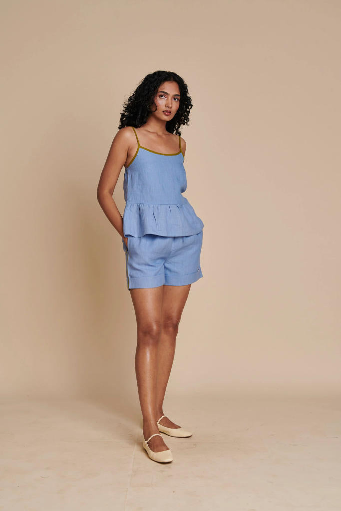 Ashwem Linen Beach Set linen by Saphed in blue color for women Worldwide
