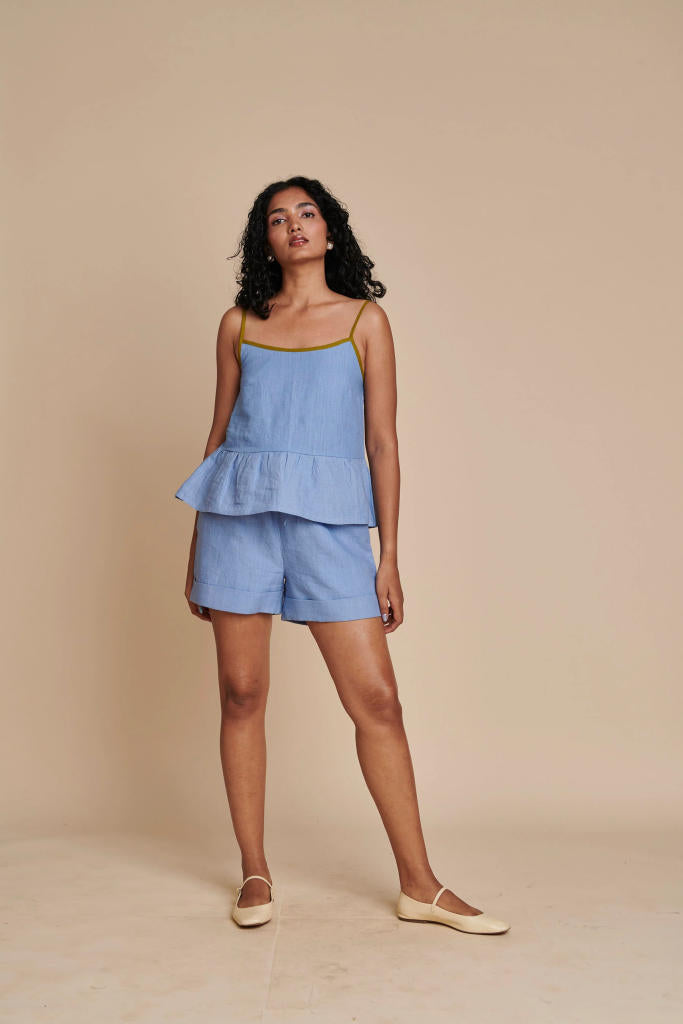 Ashwem Linen Beach Set linen by Saphed in blue color for women Worldwide