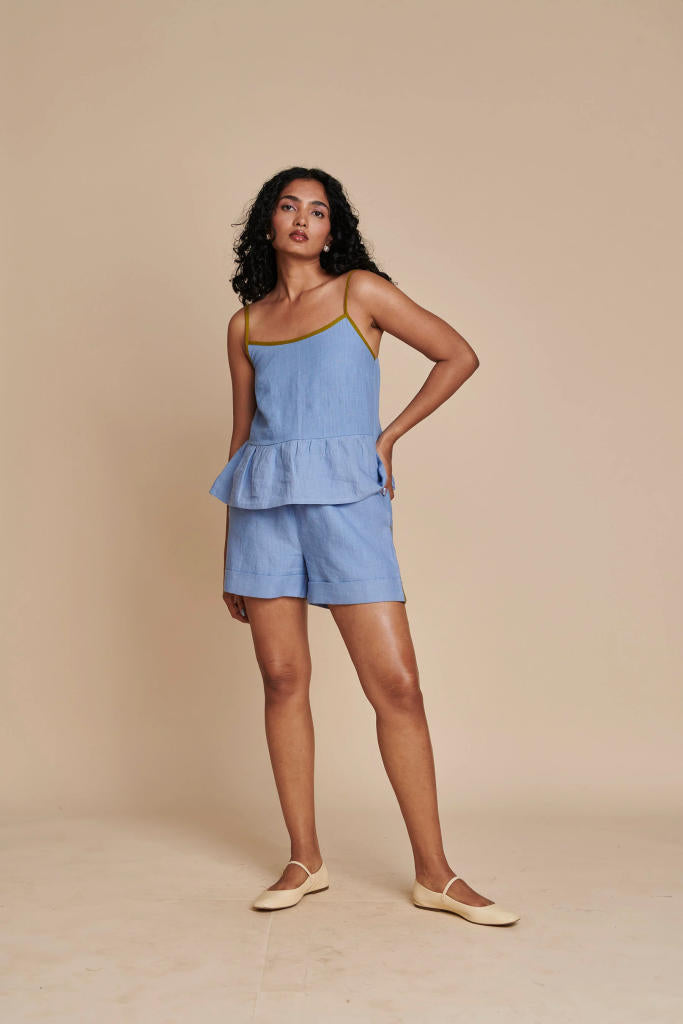 Ashwem Linen Beach Set linen by Saphed in blue color for women Worldwide