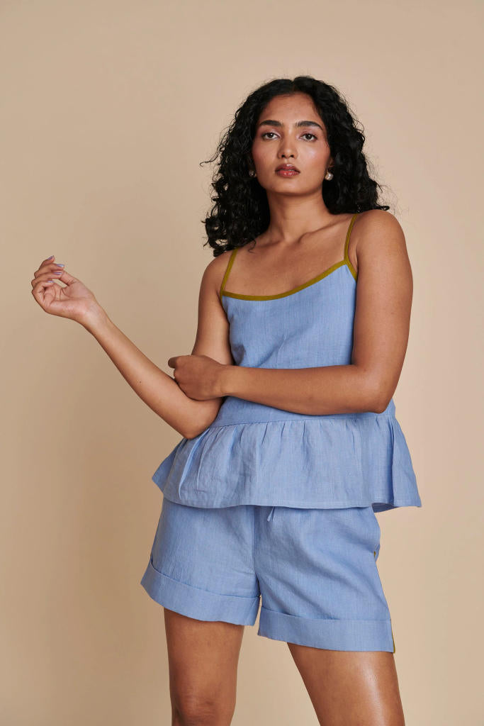 Ashwem Linen Beach Set linen by Saphed in blue color for women Worldwide