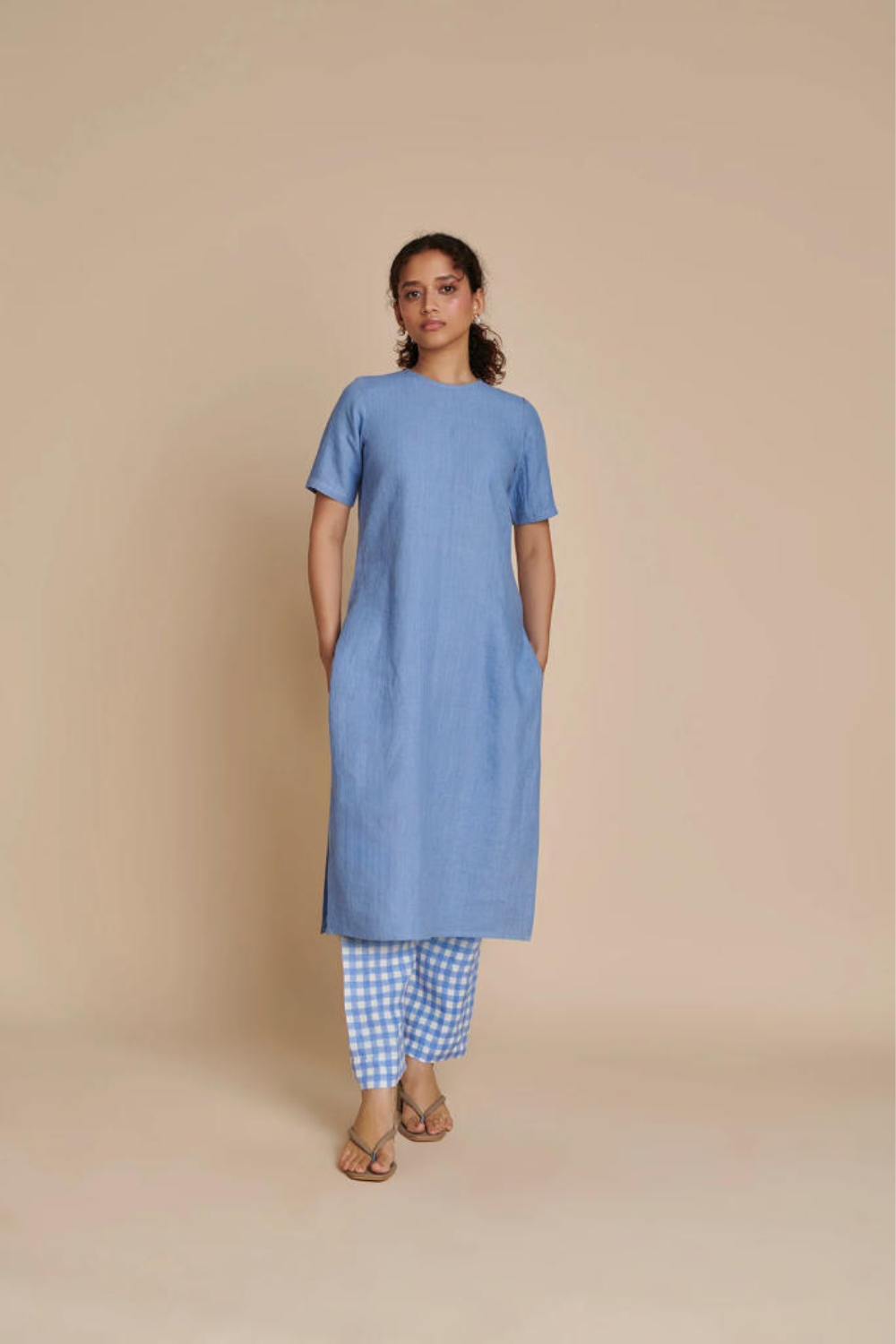 Ashwem Linen Half Sleeves Kurta Set