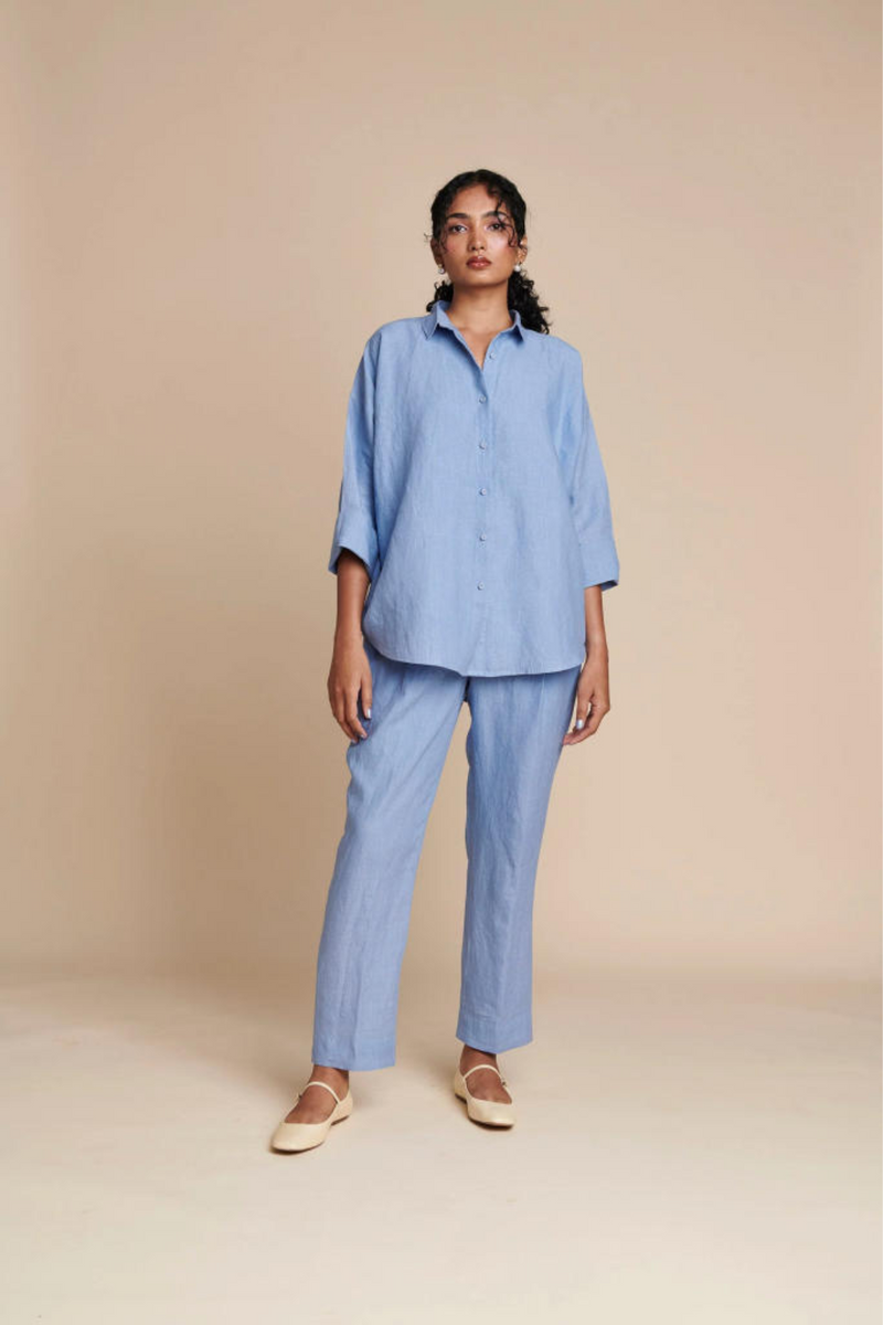 Ashwem Linen Pleated Pants linen by Saphed in blue color for women Worldwide