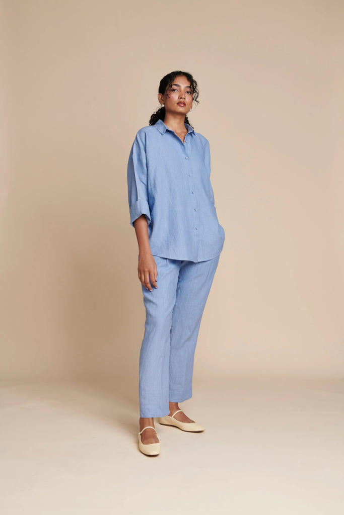 Ashwem Linen Pleated Pants linen by Saphed in blue color for women Worldwide