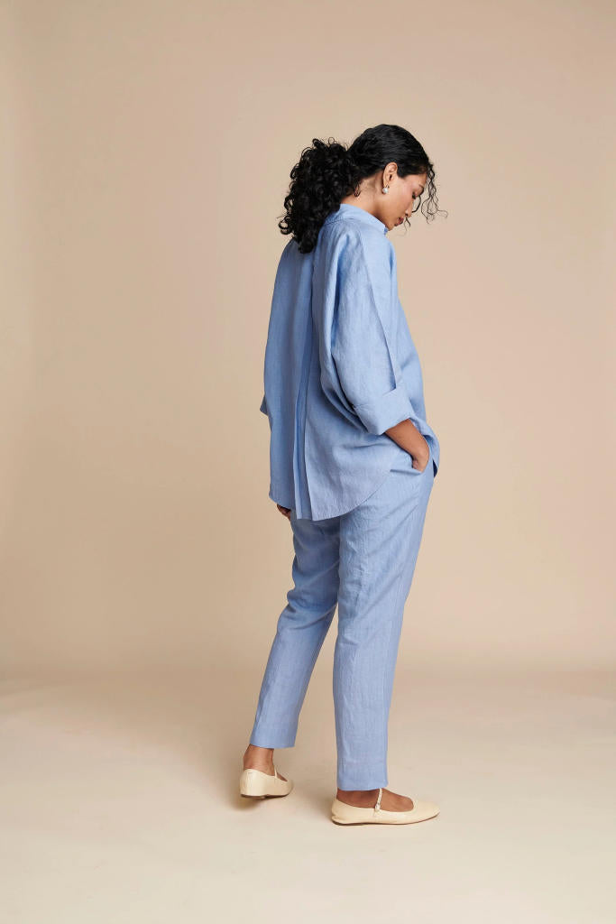 Ashwem Linen Pleated Pants linen by Saphed in blue color for women Worldwide