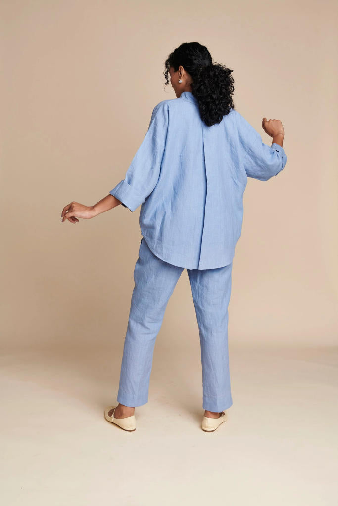 Ashwem Linen Pleated Pants linen by Saphed in blue color for women Worldwide