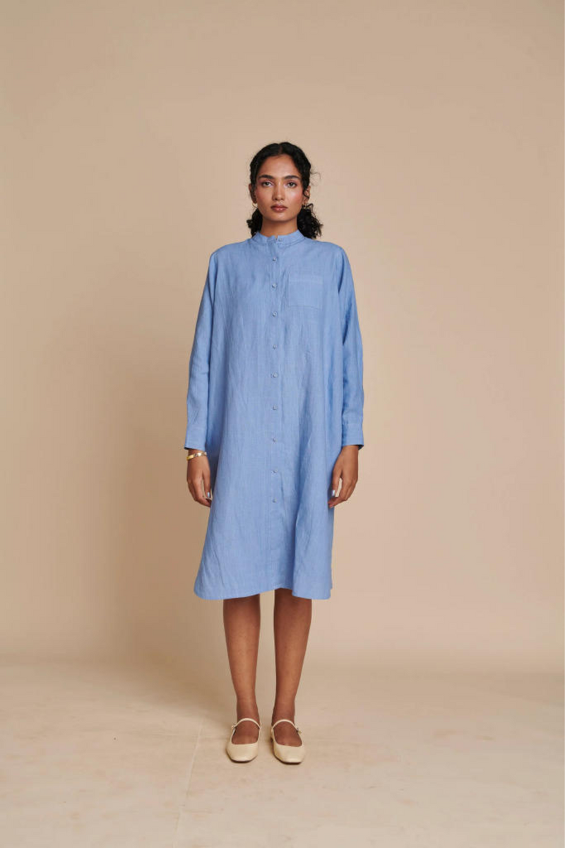 Ashwem Linen Shirt Dress linen by Saphed in blue color for women Worldwide