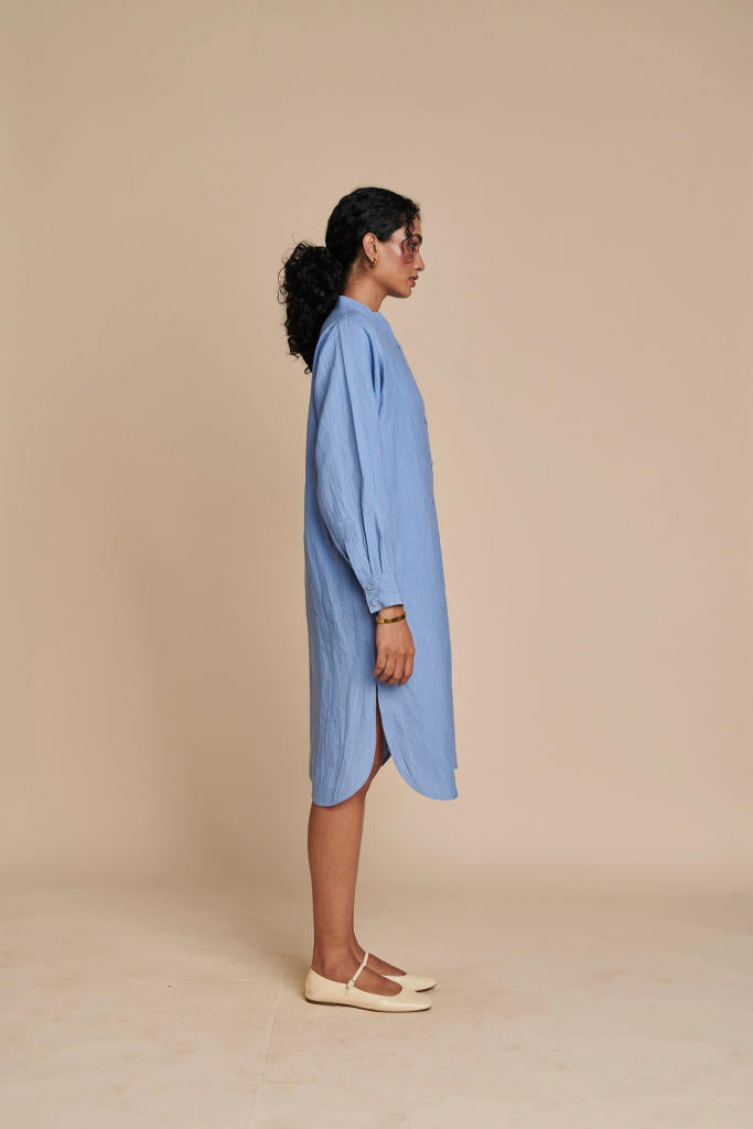 Ashwem Linen Shirt Dress linen by Saphed in blue color for women Worldwide