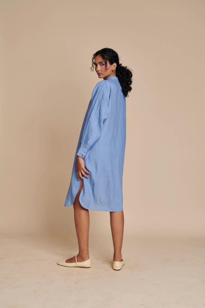 Ashwem Linen Shirt Dress linen by Saphed in blue color for women Worldwide