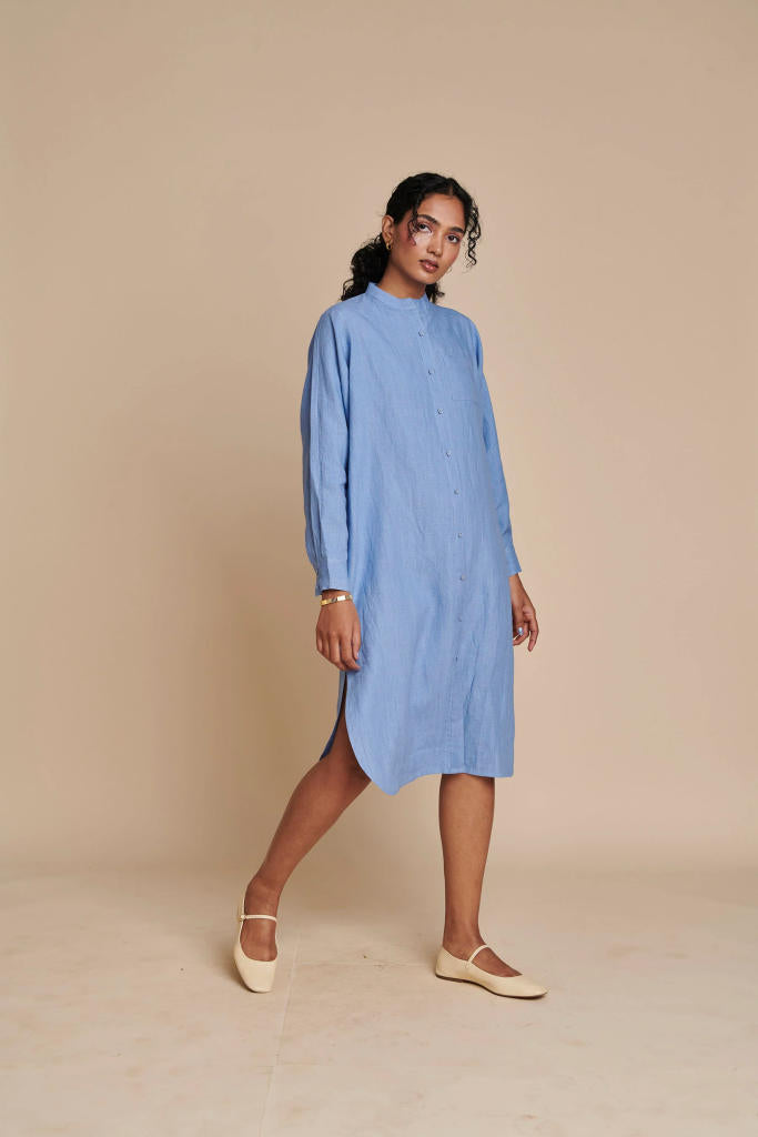 Ashwem Linen Shirt Dress linen by Saphed in blue color for women Worldwide